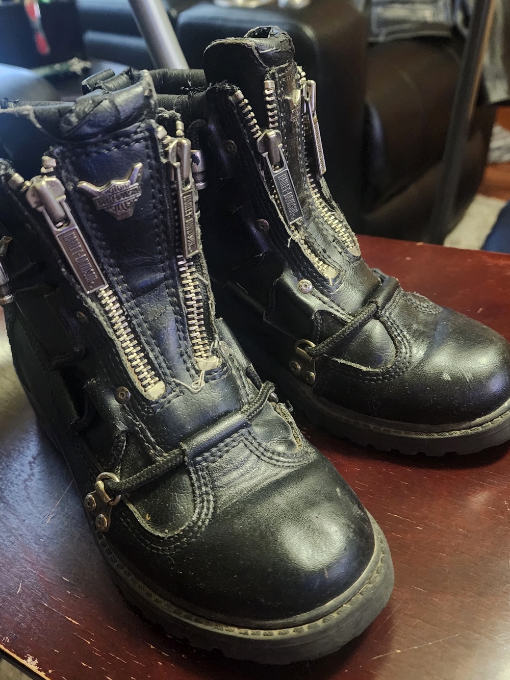 Harley-Davidson Black Leather Kids Zip Front Boots